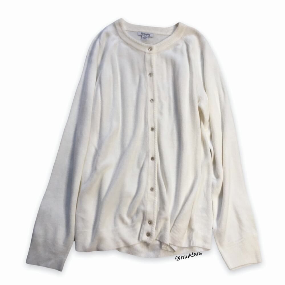 Vintage Hampshire Studio White Tone Knit Button Up Cardigan Sweater XL